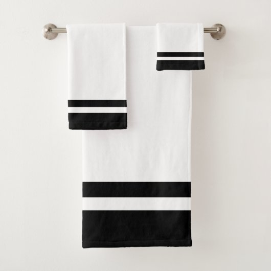 Striped Black & White Bath Towel Set Bad Handdoek (Insitu)