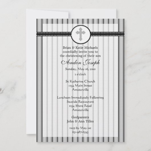 Striped Black & White Cross Invitation Kaart (Voorkant)