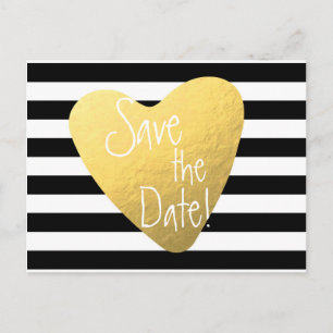 Striped Black White Gold Foil Heart Briefkaart