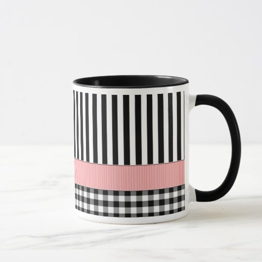 Striped Black White Pattern-ontwerp Mok (Rechts)