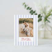 Striped Blue and Red Photo Thank You Card Kaart (Staand voorkant)