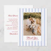 Striped Blue and Red Photo Thank You Card Kaart (Voorkant / Achterkant)