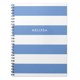 Striped Blue en White Modern Minimalist Name Notitieboek