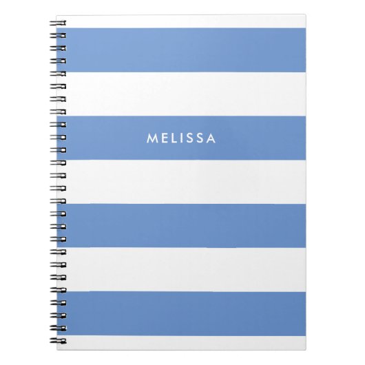 Striped Blue en White Modern Minimalist Name Notitieboek (Voorkant)