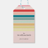 Striped Blue Kerstfeestay Gift Labels Cadeaulabel (Voorkant)