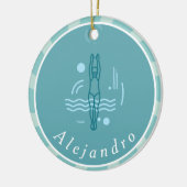 Striped Blue Swimmer Silhouette Swimming Thema Keramisch Ornament (Links)