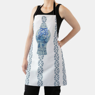 Striped Blue & White Ginger Jar Apron Schort
