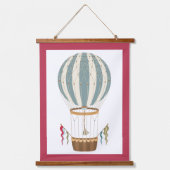 Striped Blue & White Steampunk Hot Air ballon Hangend Wandkleed (Voorkant)