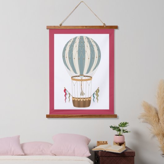 Striped Blue & White Steampunk Hot Air ballon Hangend Wandkleed (Slaapkamer)