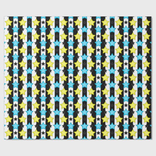 Striped Blue Yellow Stars Pattern Design  Cadeaupapier (Vlak)