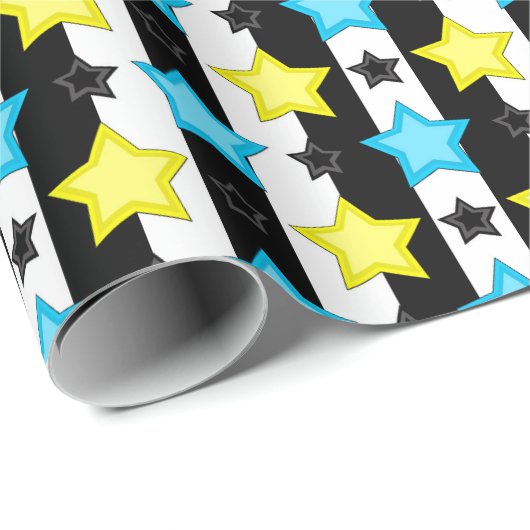 Striped Blue Yellow Stars Pattern Design  Cadeaupapier (Rol Hoek)