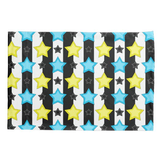Striped Blue Yellow Stars Pattern Design Kussensloop (Achterkant)