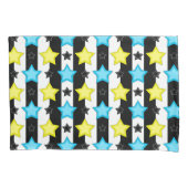 Striped Blue Yellow Stars Pattern Design Kussensloop (Voorkant)