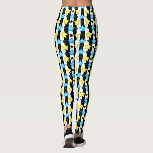 Striped Blue Yellow Stars Pattern Design  Leggings (Achterkant)