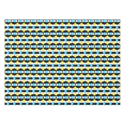 Striped Blue Yellow Stars Pattern Design  Tafelkleed (Voorkant (Horizontaal))