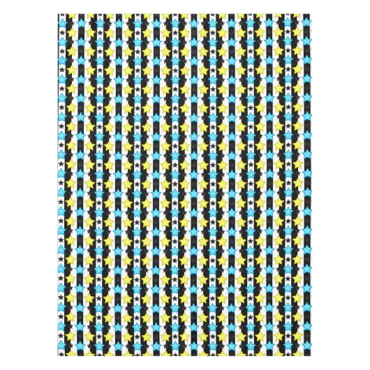 Striped Blue Yellow Stars Pattern Design Tafelkleed (Voorkant)