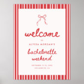 Striped Bow Coquette Bachelorette Weekend Welcome Poster (Voorkant)