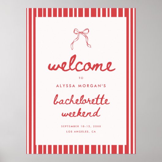 Striped Bow Coquette Bachelorette Weekend Welcome Poster (Voorkant)