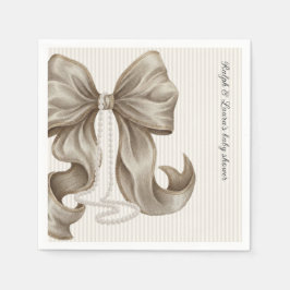 Striped Bow Ivory Pearl Baby Shower  Servet