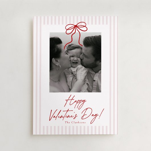 Striped,  Bow Valentines Day Photo Card Feestdagenkaart