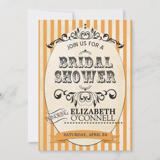 Striped Bridal Shower Invitation-oranje Kaart (Voorkant)