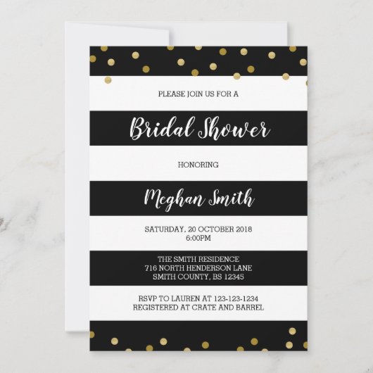 Striped Bridal Shower Invitation, zwart-wit Kaart (Voorkant)