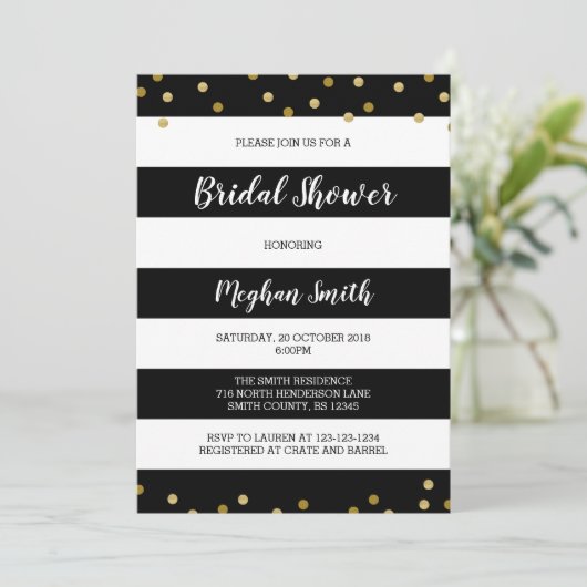 Striped Bridal Shower Invitation, zwart-wit Kaart (Staand voorkant)