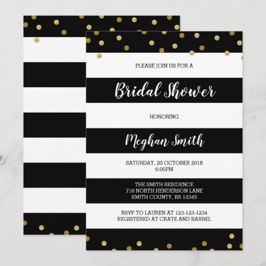 Striped Bridal Shower Invitation, zwart-wit Kaart (Voorkant / Achterkant)