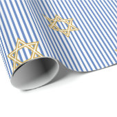 Striped Bright Blue Jewish Gold Star of David Cadeaupapier (Rol Hoek)