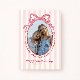 Striped Bright Pink Bow Valentine’s Day Photo Card Kaart