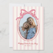 Striped Bright Pink Bow Valentine’s Day Photo Card Kaart (Voorkant)