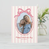 Striped Bright Pink Bow Valentine’s Day Photo Card Kaart (Staand voorkant)