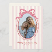 Striped Bright Pink Bow Valentine’s Day Photo Card Kaart (Voorkant / Achterkant)