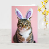 Striped Cat Festive Ears Portrait Card Kaart (Gele Bloem)
