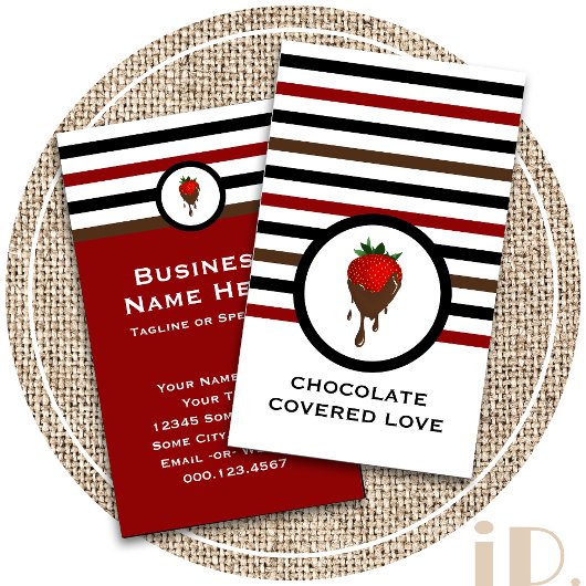 Striped Chic Chocolate Strawberry Visitekaartje