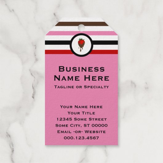 Striped Chic Chocolate Strawberry Visitekaartje Cadeaulabels (Achterkant)