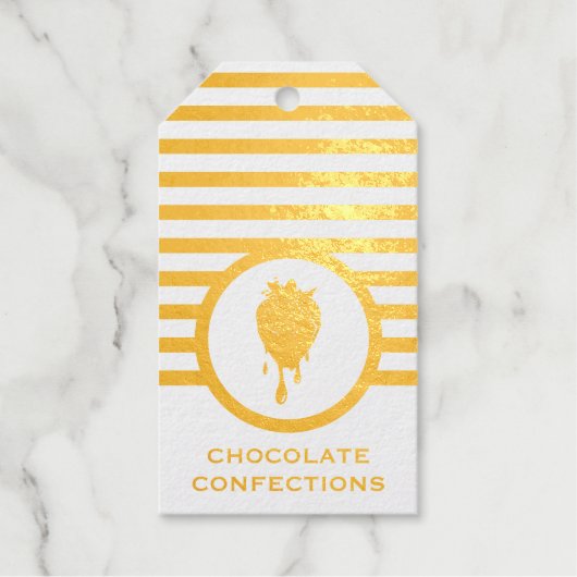 Striped Chic Chocolate Strawberry Visitekaartje vo Cadeaulabels (Voorkant)