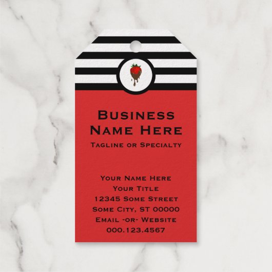 Striped Chic Chocolate Strawberry Visitekaartje vo Cadeaulabels (Achterkant)