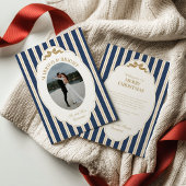 Striped Christmas Card with Photo Feestdagenkaart