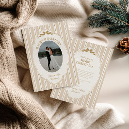 Striped Christmas Card with Photo Feestdagenkaart