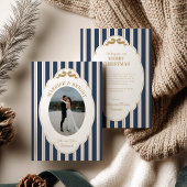 Striped Christmas Card with Photo Feestdagenkaart