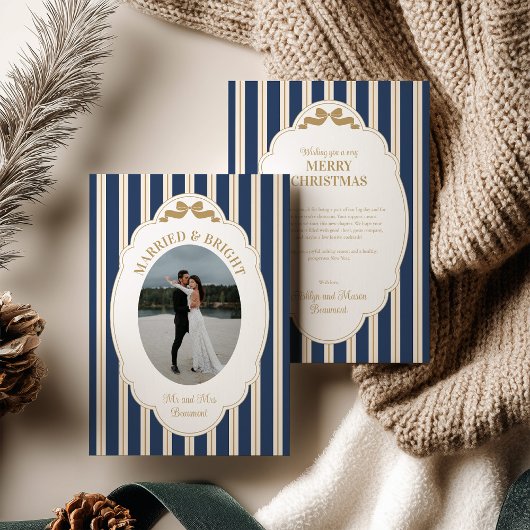 Striped Christmas Card with Photo Feestdagenkaart