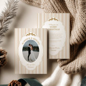 Striped Christmas Card with Photo Feestdagenkaart