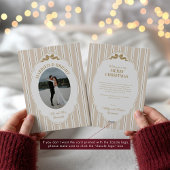 Striped Christmas Card with Photo Feestdagenkaart