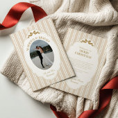 Striped Christmas Card with Photo Feestdagenkaart
