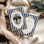 Striped Christmas Card with Photo Feestdagenkaart