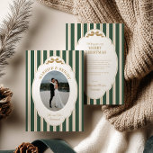 Striped Christmas Card with Photo Feestdagenkaart