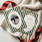 Striped Christmas Card with Photo Feestdagenkaart