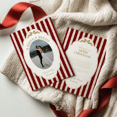 Striped Christmas Card with Photo Feestdagenkaart