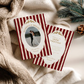 Striped Christmas Card with Photo Feestdagenkaart